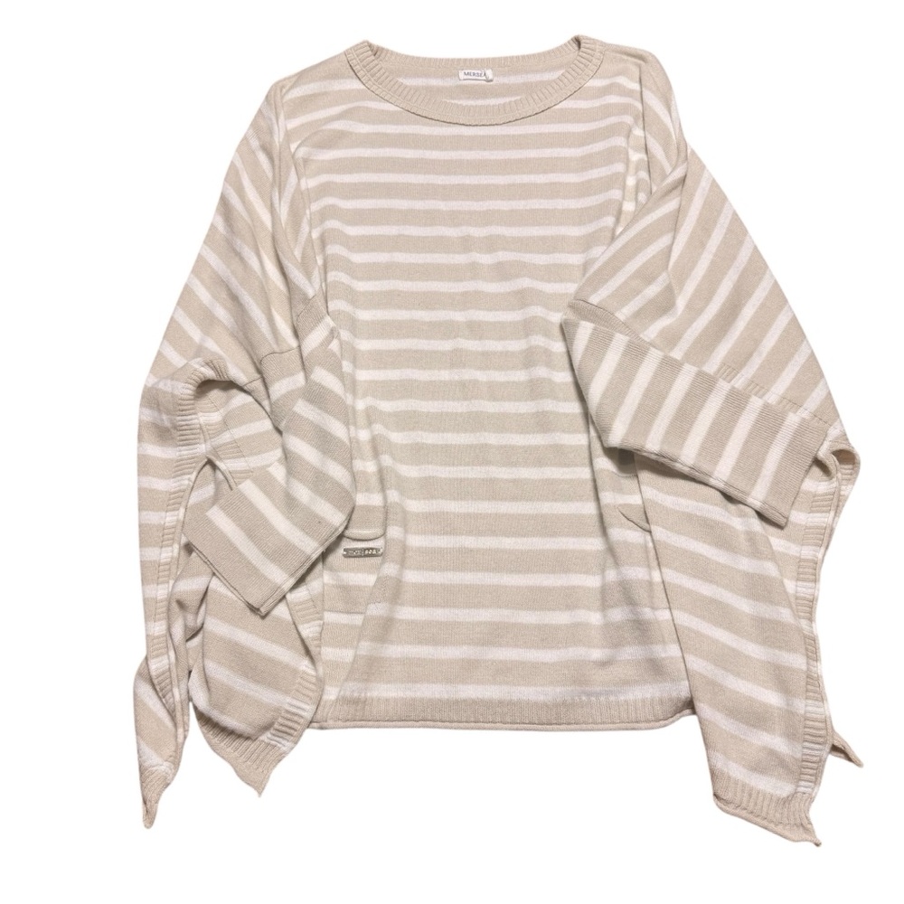 Boatneck Striped Sweater - Beige & White